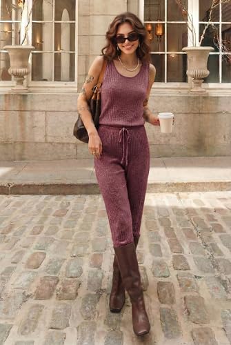 Ekouaer Jumpsuits for Women Casual Summer Sleeveless 2026 Ribbed One Piece Romper Dressy Vacation Clothes Travel Outfits Red XXL — view 2