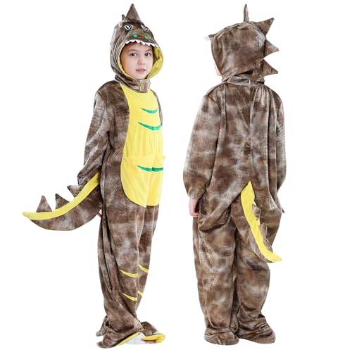 MICHLEY Adorable T REX Dinosaur Cosplay Costume for Kids 9-10Years Soft Breathable & Skin Friendly Halloween Birthday Party (brown)