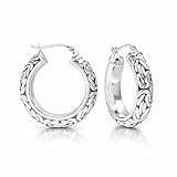 LeCalla Sterling Silver Jewelry Byzantine Inspired Click Top Hoop Earrings for Women