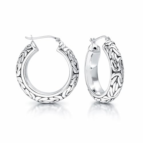 LeCalla Valentines Day Jewelry Byzantine Earrings for Women 925 Sterling Silver Byzantine Earrings Click Top Thick Hoop Earrings for Women