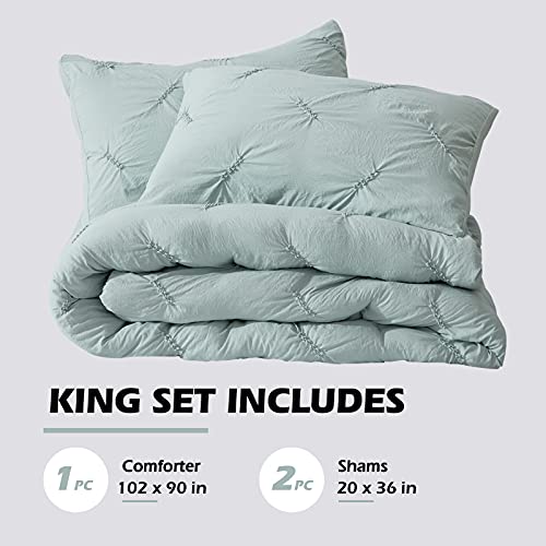 Semech Pinch Pleat King Comforter Set, Ultra-Soft Microfiber Bedding Comforters Sets, 3 Piece Aqua King Size Comforter Set With 2 Shams (Dusty Jade, King) #TOP4