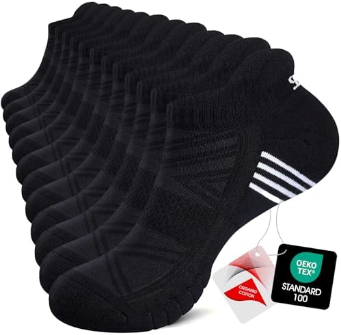 TANSTC Men’s Athletic Cushioned Ankle Socks, Low Cut Running Socks, 6 Pairs