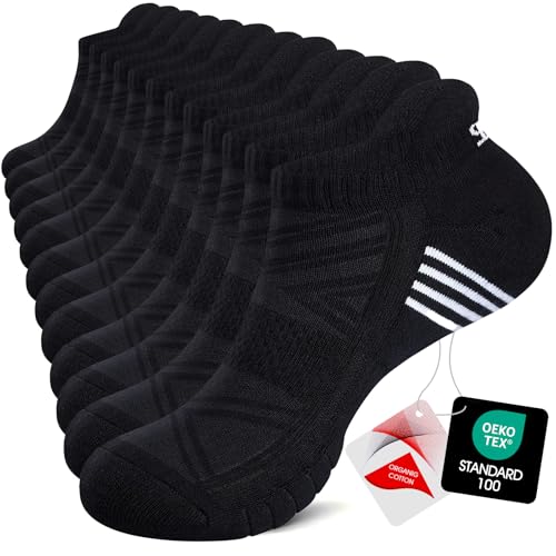 Image of TANSTC Athletic Running Ankle Socks,6Pairs Cushioned Low Cut Anti-Blister Tab Sports Sock Men Women