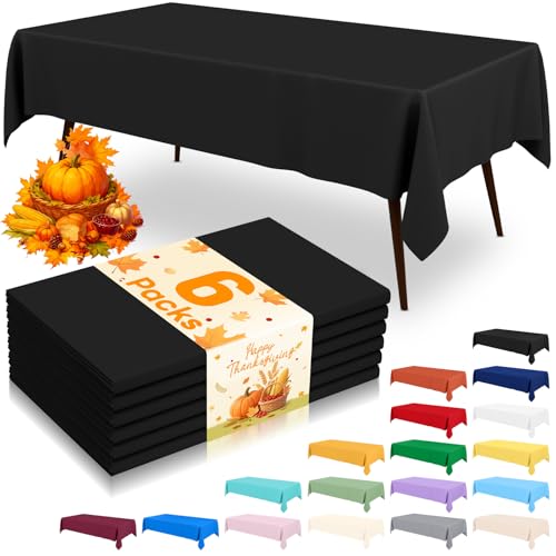 misaya 6 Packs Disposable Plastic Table Cloth, 54 x 108 Inch Waterproof Rectangle Tablecloth, Leakproof & Sturdy Decorative Table Covers for Picnic, Party and Outdoor, Black