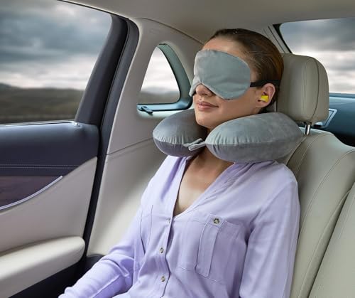 Image of Click2Store Gray Color Neck Pillow and with Eye mask