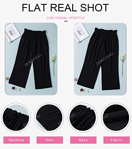 Dokotoo Womens Casual Fall Linen Blend Straight Wide Leg Casual Loose Baggy Drawstring Tie Elastic High Waisted Work Jogging Jogger Pants For Women With Pockets Black M #TOP4