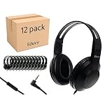 Classroom Headphones with Microphone Bulk 12 Pack, Wired Black Class Set