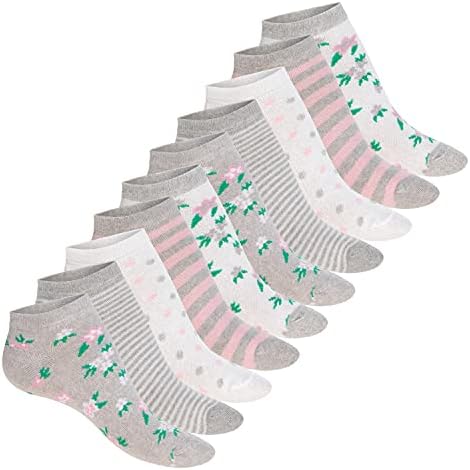 10 Paires Chaussettes Courtes Femme - Coton Régénéré - Motifs Variés - Confortables