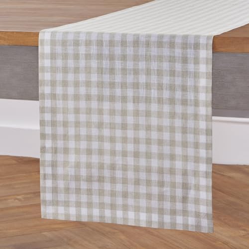 Solino Home Linen Table Runner 144 Inches Long - 100% Pure Linen Natural Gingham Check Table Runner 14 x 144 Inch Ideal for Dining, Spring, Summer by Solino Home - Image 2