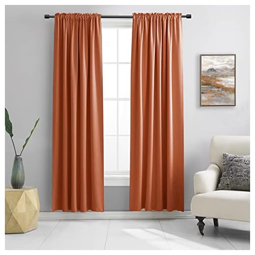 DONREN Burnt Orange Ochre Blackout Curtains for Bedroom 84 Inches Long Thermal Insulated Window Curtain for Living Room, Energy Efficicent Rod Pocket Window Treatment Decorative Panel - Orange Ochre