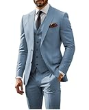 HUUTOE Mens Suits Slim Fit 3 Piece Dusty Blue Suit for Men Regular Fit Formal Homecoing Suit Dusty Blue Tuxedo Set-Traje de Boda para Hombre 2025 L