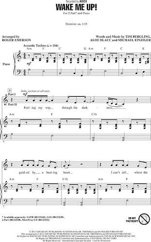 Hal Leonard Wake Me Up! - Avicii - 2-Part - 2PT - Sheet Music