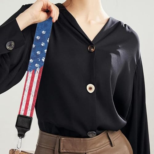Image of Talayituse Dog Paw American Flag Print Shoulder Strap Wide Purse Bag Strap Adjustable Replacement Belt Luggage Crossbody Shoulder Bag Strap for Women Girls