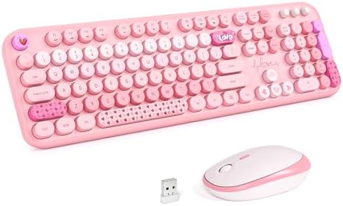 KNOWSQT Wireless Keyboard and Mouse Combo - Lovely Pink Rainbow Full-Sized Typewriter Colorful Keyboards, Round Keycap USB Plug Play Retro Cute Keyboards for Windows, Laptop, PC, Desktop, Computer