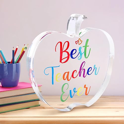 HONMOK Teacher Gifts, Thank You Gifts for Teacher Best Teacher Ever Gifts, Apple Shaped Acrylic Plaque - Image 3