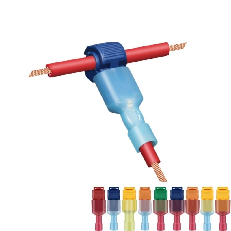 T-Tap Wire Connector,30/50 /100 Pairs Self-Peeling Quick Terminal Blocks, Insulated External Thread Disconnected Spade Shape(T4 OG-BU,30pair)