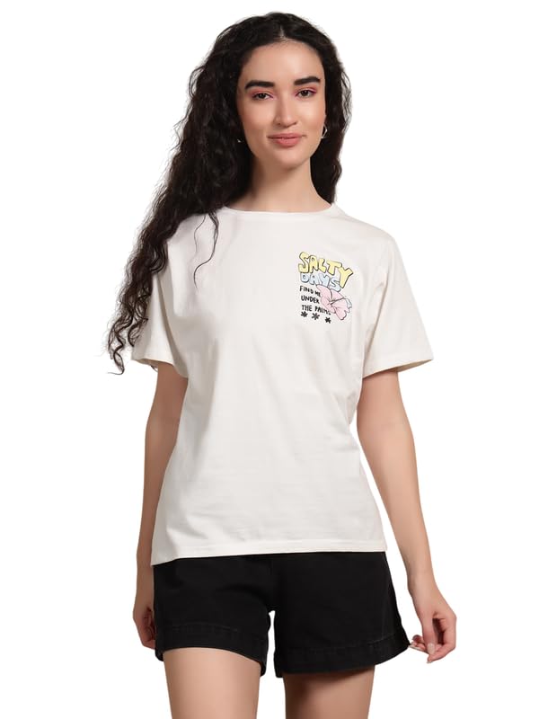 THE DRY STATE Women Loose Fit Half Sleeve T-Shirt, White, XL