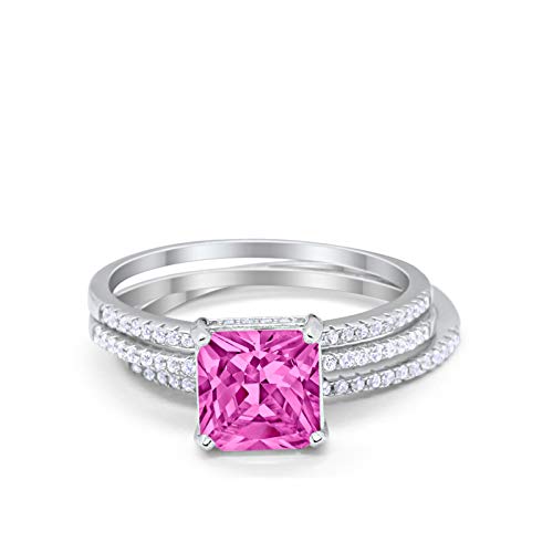 Blue Apple Co. Wedding Engagement Bridal Set 3 Piece Three Piece Princess Cut Round Cubic Zirconia 925 Sterling Silver