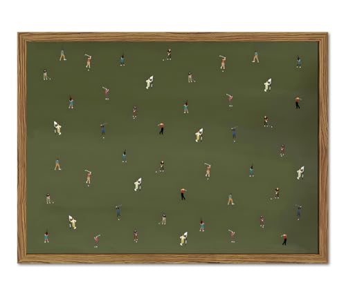 Modern Tiny Golf Players Wall Art Minimalist Golf Course Wall Decor Picture, Outdoor Golfer Sporty Poster Canvas Print Painting For Living Room Bedroom 12X16 Inch Wood Framed
