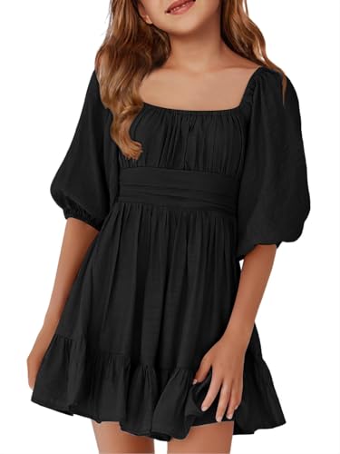 Girls Summer Dresses Square Neck Lantern Sleeve Tie Backless Ruffle A-Line Party Mini Dress