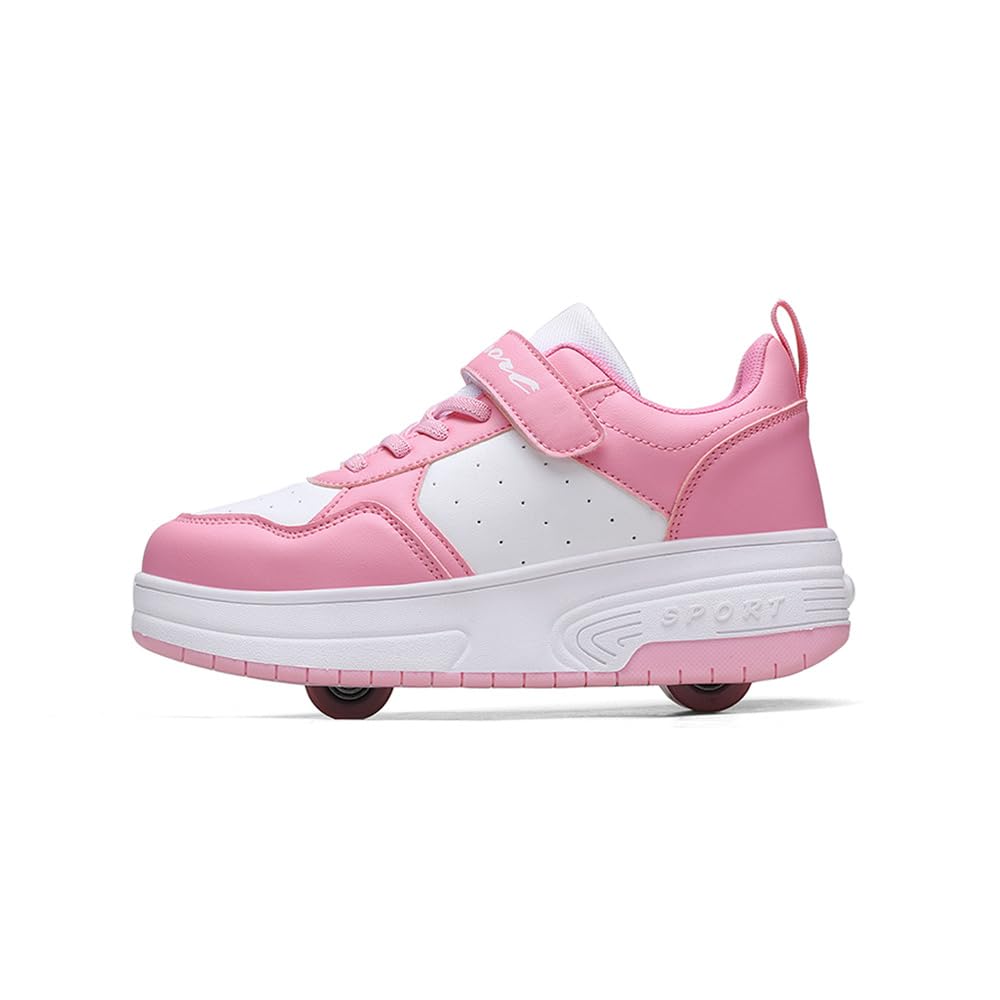 Hixingo Zapatillas con Ruedas Niña Niño, Negro/Rosa Zapatos con Dos Ruedas para Niñas 2 en 1 Zapatillas Patines Zapatillas Ruedas Niño, Zapatos Patines Calzado de Skateboarding Multifuncionales