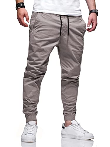 Mens Casual Jogger Pants Basic Stretch Sweatpants Cotton Cargo Workout Running Athletic Tapered Trousers Light Gray