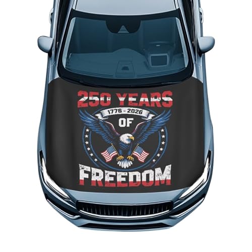 Image of July 4th USA Car Hood Cover Polyester Elastic Fabrics Can be Washed Suitable for Large SUV and Pickup Trucks