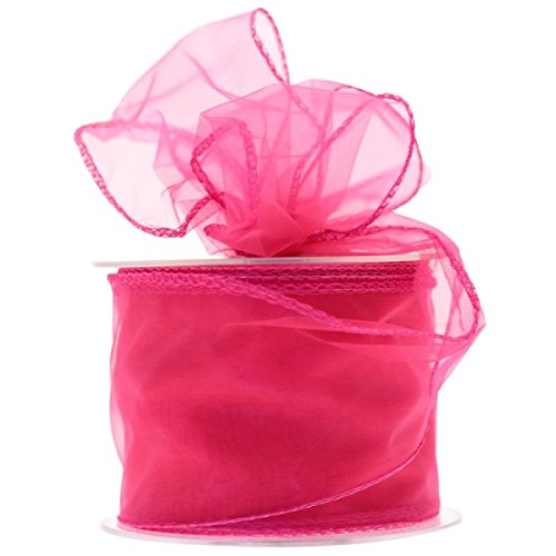 ApacQuality Florist/Craft Shocking Pink Wired Edge Chiffon Organza Ribbon (70mm wide x 20m)