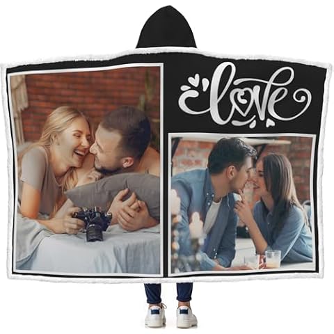 DDPODNQAK Custom Blanket with Photo Text Personalized Throw Blanket with Hooded Fun Birthday Gifts for Lover Mother Dad Friends Cover