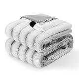 ZonLi 2-in-1 Weighted Heated Blanket for Back Pain, Heated Weighted Blankets Queen Size, 6 Heating Levels 1-10H Auto Off, Soft Ribbed Rabbit Fur Washable, Chirstmas Blanket for Family