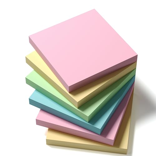 Miss Pen 600 Pastel Sticky Notes (76x76mm) - Coloured Removable and Self Adhesive Square Memo Pads, Set of 6 Pads (100 Sheets Each) | Office, Home and School Use Posted Notes - 6 Packs