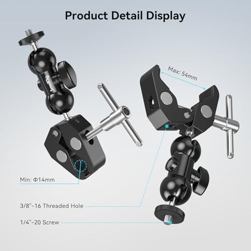 SMALLRIG Upgrade Camera Mount Clamp, mini Magic Arm mit Super Clamp, Super Klammer with Non-Slip Threads, Tragfähigkeit 1,5kg für Gopro… – Ansicht 5