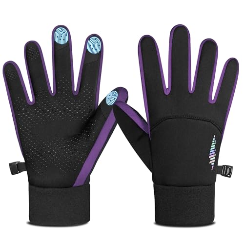 rivmount Kids Warm Winter Gloves Touchscreen Water-Resistant Cycling Running Skiing in Outdoor Cold Weather for Boy Girl Black Purple M