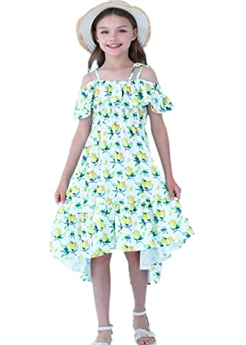 Girls Summer Hawaiian Dress Floral Halter Neck Cold Shoulder Sleeveless Beach Sundress 1-12 Years