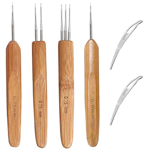 Iceyyyy 6PCS Dreadlocks Crochet Hook Tool Set - 4 Pieces Hair Extensions Crochet Weaving Needles and 2 Pieces Hair Locking Tool Dreadlocks Needle Interlocking Tools for Braid Craft