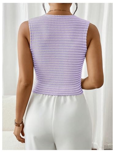 OYOANGLE Women's Striped Button Front V Neck Knit Vest Top Slit Hem Dressy Tank Tops3