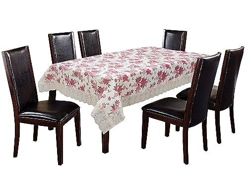 Image of Kuber Industries Floral Print Table Cloth 6 Seater|Waterproof Dining Table Cover 6 Seater|Table Protector for Indoor & Outdoor 90x60 (Cream & Pink)