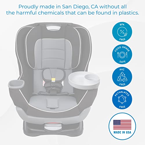 Image of Travel Tray Round, USA Made Easily Convert Your existing Cup Holder to a Tray and Cup Holder for use in a Car Seat, Booster, Stroller, Golf Cart and Anywhere You Have a Cup Holder! White