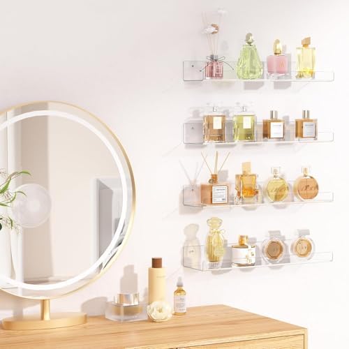 Image of Acrylic Shelves for Wall Storage, 15 inch Floating Bookshelves for Kids, Display Shelf Organizer for Bathroom, Bedroom, Living Room, Kitchen, Room Decor, Clear (2)
