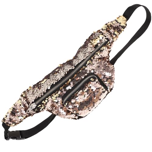 Riñonera de poliéster con lentejuelas doradas para mujer para maquillaje casual