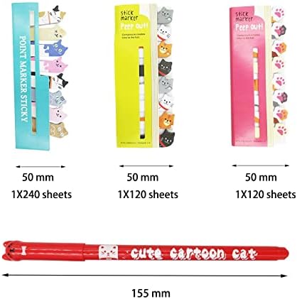 DUGYIRS 12 Pieces Cat Creative Colorful Gel Pen and 3 Pieces Cute Cat Sticky Notes for Cat Lovers Home Office School Women Kids Gift(Writing Colorful)