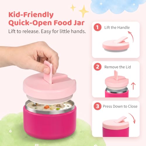 Image of Pawtong Bento Lunch Box with 8oz Soup Thermo, Kids Leakproof Lunch Food Containers with 4 Compartment, Kids Thermo Insulated Hot Food Jar for School, Trvael - (Pink)