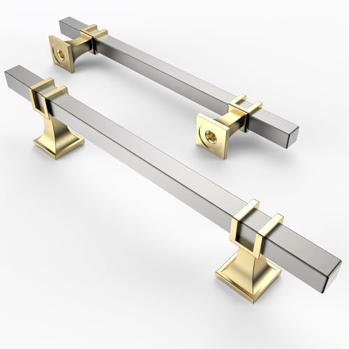 Asidrama 10 Pack 5 Inch(128mm) Brushed Satin Nickel and Gold Kitchen Cabinet Handles, Cabinet Pulls Kitchen Cabinet Hardware for Cupboard Drawer Pulls