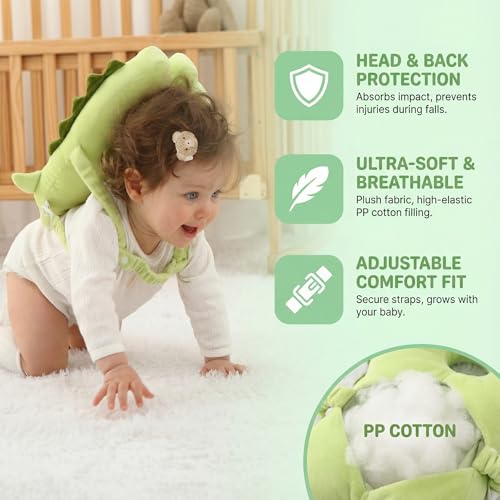 Image of Baby Head Protector Backpack - Soft & Lightweight Head Protection Pillow for Bebe Walking and Crawling(Dinosaur)