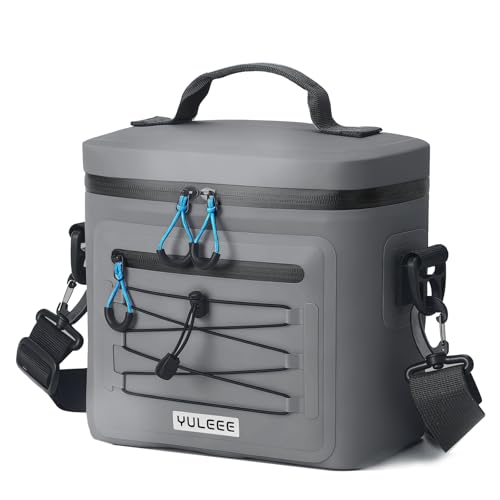 Yuleee Cooler Bag, 7 Can Soft Sided Small Portable Insulated Cooling Pack, Everyday Lunch Cooler, Leakproof Ice Chest for Beach, Camping, Travel, Picnic, Grey