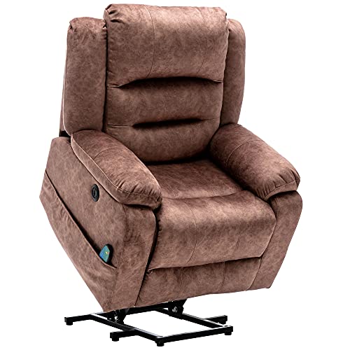 BTM Electric Power Lift Recliner Chair Sofa with Massage and Heat for Elderly 2 Side Pockets USB Ports Single Recliner Chairs for Living Room Overstuffed Breathable Fabric Reclining