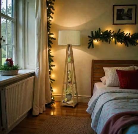 Modern Wooden Floor Lamp with Plant Stand | Tripod Design Decorative Standing Lamp for Living Room, Bedroom & Home Décor 1