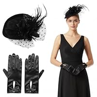 DvBCNMe 2-teiliges 50er Jahre Outfit Damen, Elegantes mit Vintage Schleier Mesh Stirnband Frauen hut und Spitzenhandschuhen, Perfekt für Hochzeiten, Cocktailpartys und Vintage-Events, Tea Party