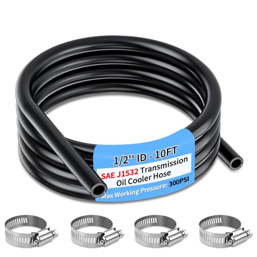 Boltigen 1/2 ID Transmission Oil Cooler Hose, 10FT Transmission Cooler Line for Power Steering, Hydraulic Systems, 300PSI Power Steering Hose, SAE J1532 (1/2''-10FT)