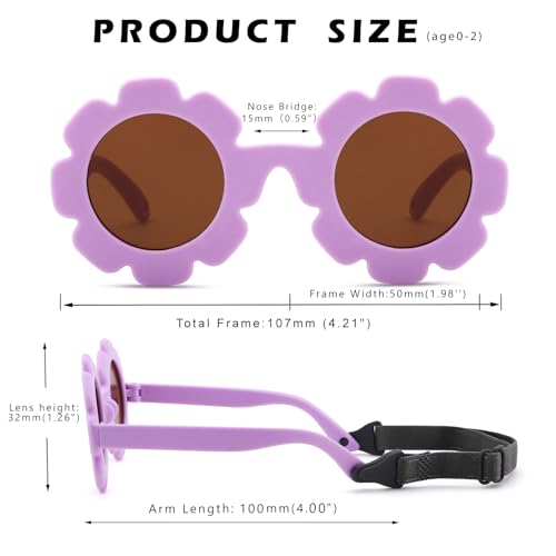 Image of Hycredi Flexible Bendable Flower Baby Polarized Sunglasses with Strap for Newborn Infant Girls Age 0-24 Months